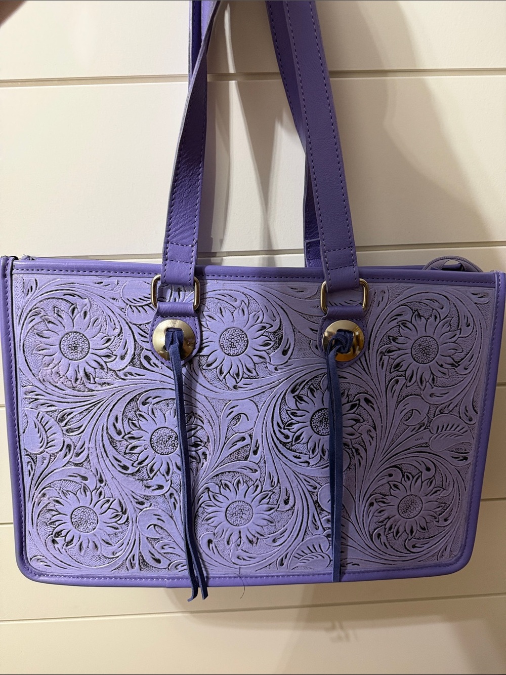 Wrangler Lavender Floral Tooled Tote Bag - Lavender
